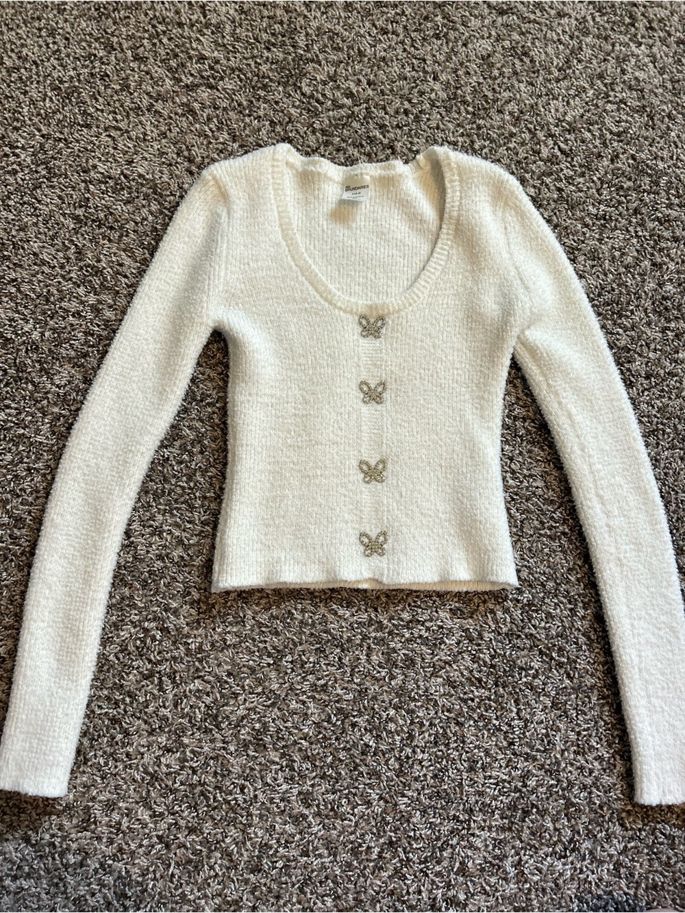 No Boundaries Cream Knit Scoop Neck Cardigan